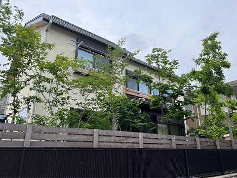 日野市　新築外構 自然素材の家の雑木の庭とウッドデッキ　Ｅ様邸