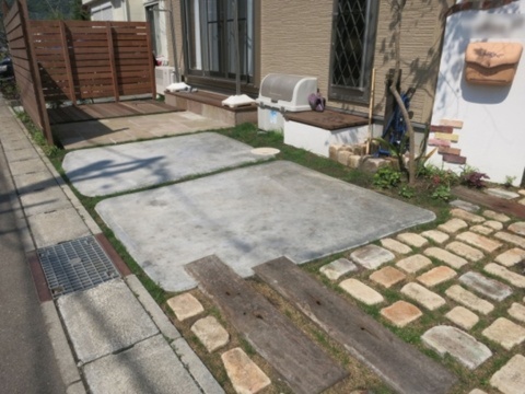 神奈川県愛甲郡　新築外構 自然素材と敷地を有効に使いナチュラルなお庭兼臨時駐車場　Ｋ様邸
